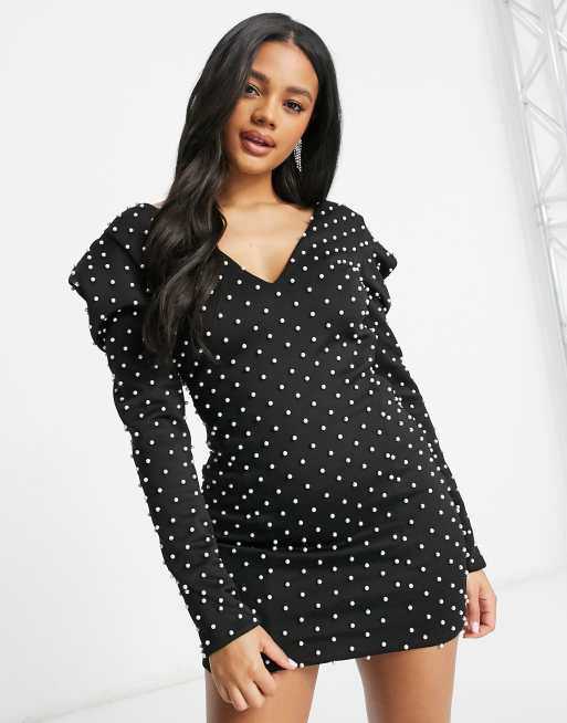 ASOS DESIGN - Robe courte ornée de perles à dos nu et épaulettes - Noir