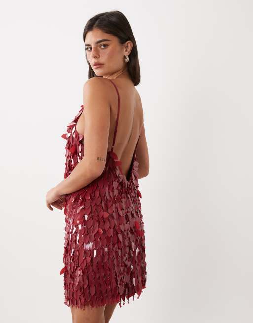 ASOS DESIGN robe courte ornée de perles rouge foncé, 2 de 4