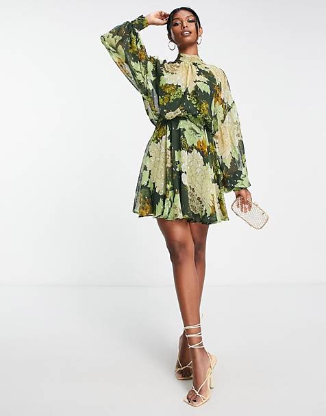 Femme Vêtements Robes Robes longues décontractées et dété Robe longue à fleurs brodées et imprimé art nouveau ASOS en coloris Vert 