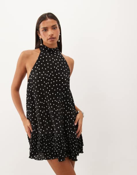 ASOS DESIGN robe courte plissée à col halter avec ourlet à volants à pois - view 1