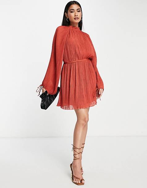 Mode Robes Robes Babydoll Zara Woman Robe Babydoll orange clair-noir motif \u00e0 carreaux style d\u00e9contract\u00e9 