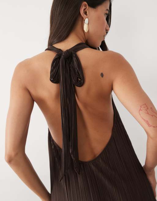 ASOS DESIGN - Robe courte plissée à dos nu et ourlet volanté - Chocolat, 4 de 4