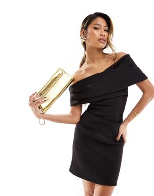 ASOS DESIGN pleated bardot mini dress in black - ASOS Price Checker