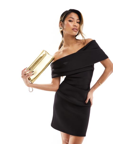 ASOS DESIGN - Robe courte plissée à encolure Bardot - Noir - view 1