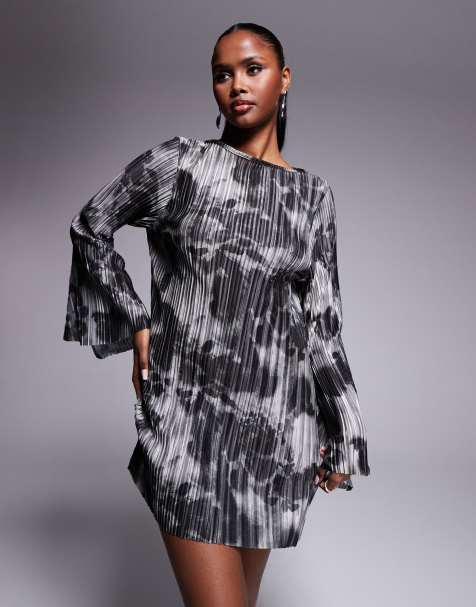 ASOS DESIGN - Robe courte plissée à manches ange et imprimé animal - view 1