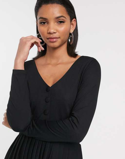 ASOS DESIGN - Robe courte plissée à manches longues - Noir, 3 de 4