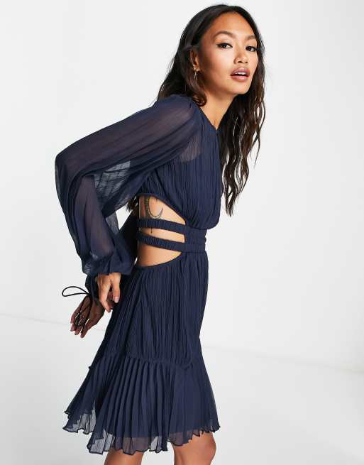 ASOS DESIGN Robe courte plissee avec taille froncee fantaisie Bleu marine ASOS