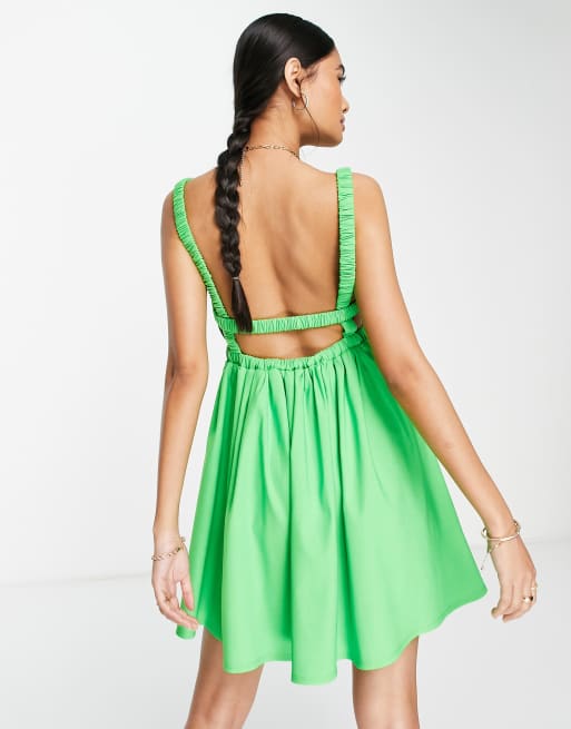ASOS DESIGN - Robe courte pour bal de promo avec bretelles froncées - Vert citron, 2 de 4