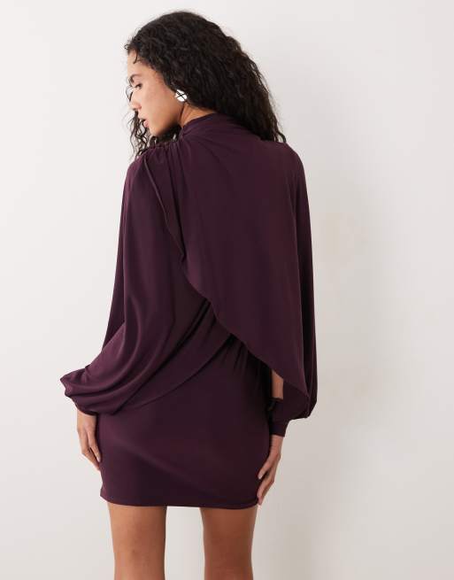 ASOS DESIGN robe courte près du corps à manches blousantes croisées couleur cassis, 2 de 4
