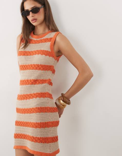 ASOS DESIGN - Robe courte rayée en maille au crochet - view 1