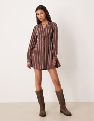 Robe Courte Cop-Copine Zatoishi Grise Rayée – Taille 3, Encolure Bateau, Coupe A