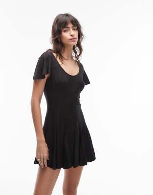 Robe courte rétro avec jupe à godets - Noir 38