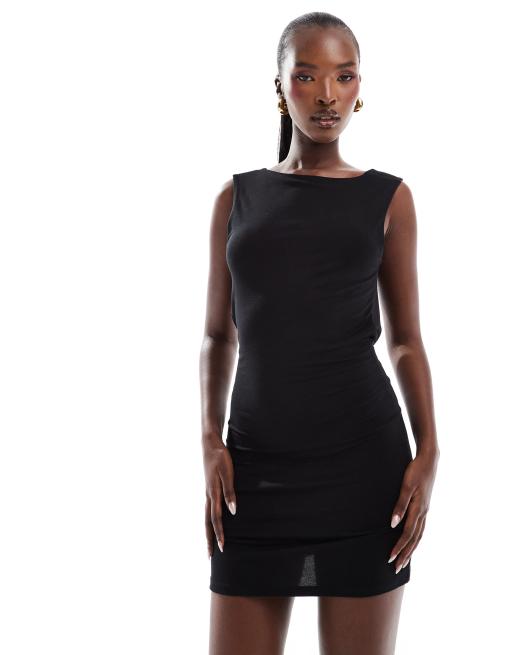 ASOS DESIGN Robe courte sans manches a col benitier Noir ASOS