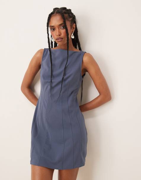ASOS DESIGN - Robe courte sans manches à surpiqûres - Bleu - view 1