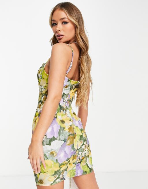 ASOS DESIGN - Robe courte sans manches avec bonnets moulés - Vert fleuri, 3 de 4
