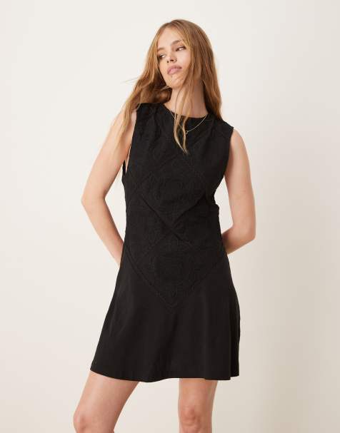 ASOS DESIGN - Robe courte sans manches avec empiècement en maille au crochet - Noir - view 1
