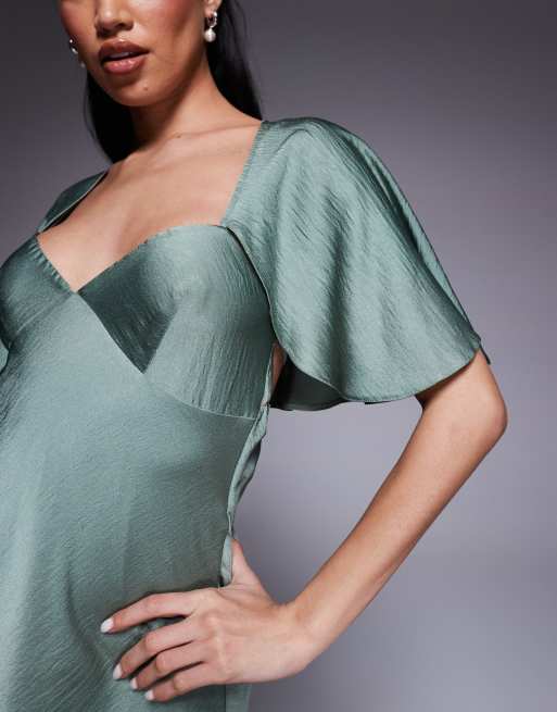 ASOS DESIGN - Robe courte satinée avec détail cape évasée - Menthe, 3 de 4