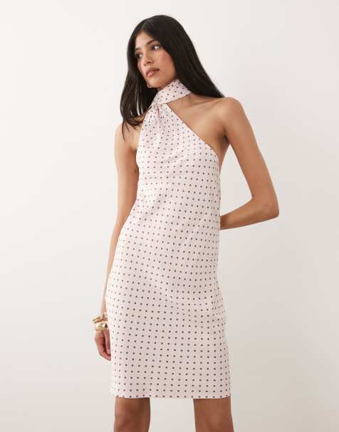 ASOS DESIGN - Robe courte satinée avec foulard à pois - Rose - view 1