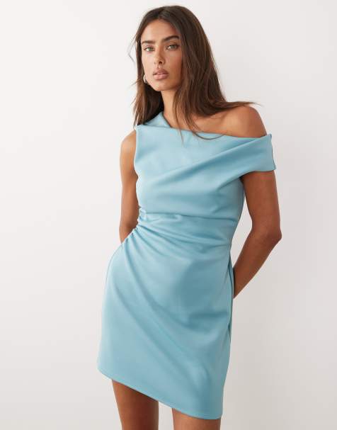 ASOS DESIGN - Robe courte sculptée à épaules dénudées en tissu style néoprène - Bleu vif - view 1
