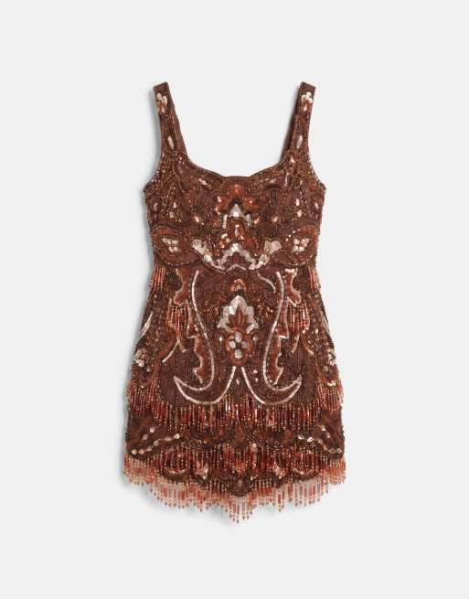 ASOS DESIGN - Robe courte structurée à ornements - Marron, 6 de 7