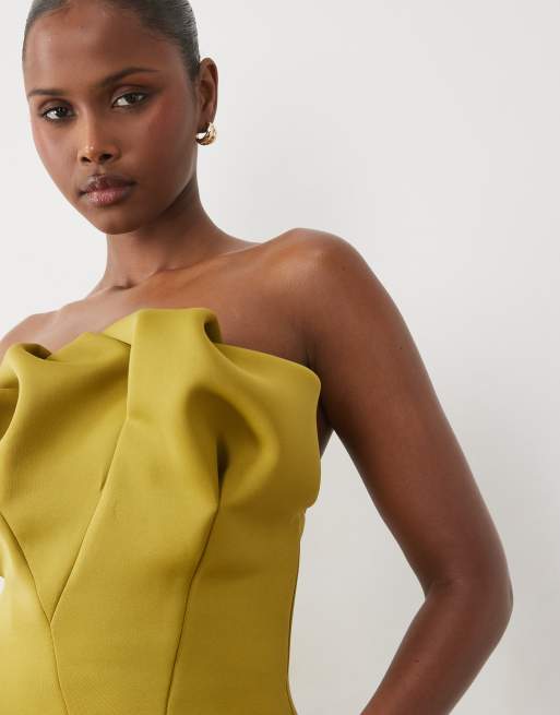 ASOS DESIGN - Robe courte structurée en imitation néoprène avec encolure Bardot froncée - Vert avocat, 3 de 4