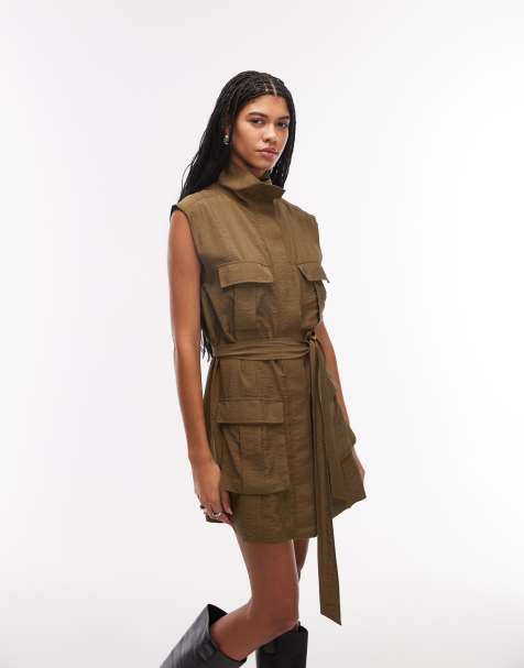 ASOS DESIGN - Robe courte style fonctionnel à nouer à la taille - Olive foncé - view 1