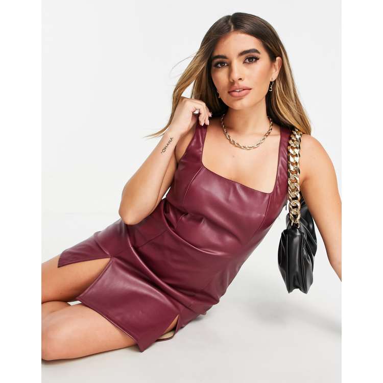 Robe simili cuir online bordeaux