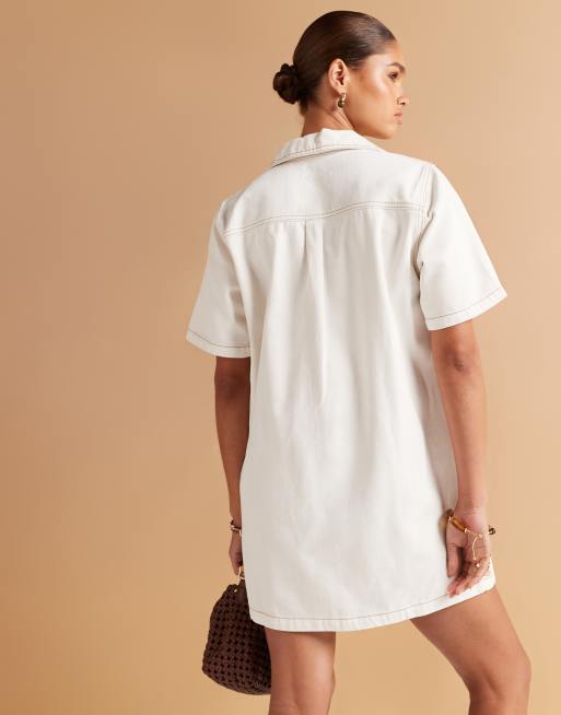 ASOS DESIGN - Robe courte style polo de rugby en denim avec coutures contrastantes - Écru, 4 de 4