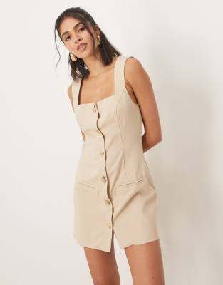 ASOS DESIGN - Robe courte style veston à boutons dorés - Taupe | ASOS