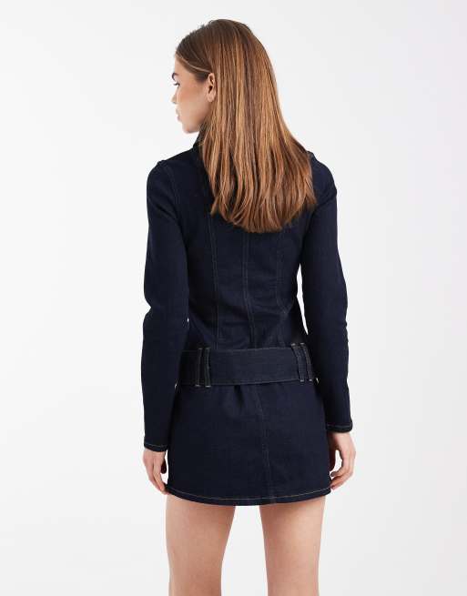 ASOS DESIGN - Robe courte taille basse en jean avec ceinture - Indigo, 3 de 4