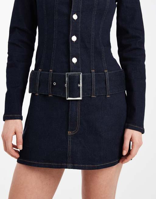 ASOS DESIGN - Robe courte taille basse en jean avec ceinture - Indigo, 4 de 4