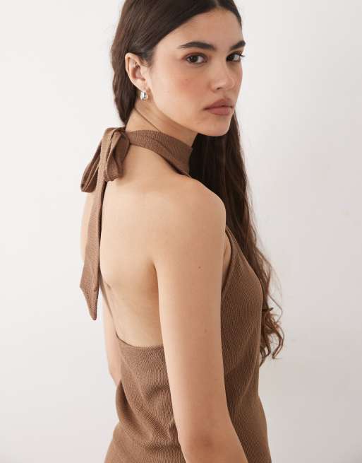 ASOS DESIGN - Robe courte texturée à dos nu - Marron, 3 de 4