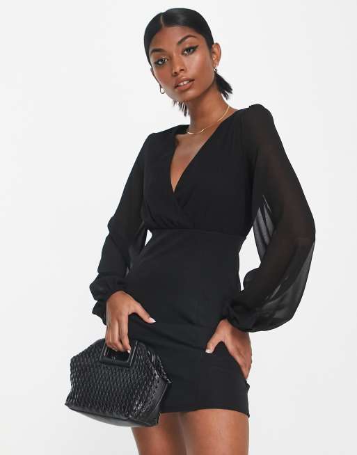 ASOS DESIGN Robe courte transparente a manches longues Noir ASOS