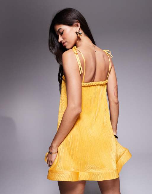 ASOS DESIGN - Robe courte trapèze à bretelles et ourlet ondulé - Jaune, 2 de 4