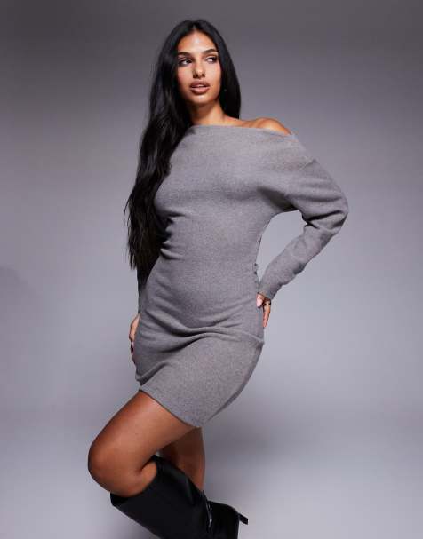 ASOS DESIGN - Robe courte ultra-douce à épaules dénudées - Gris chiné - view 1