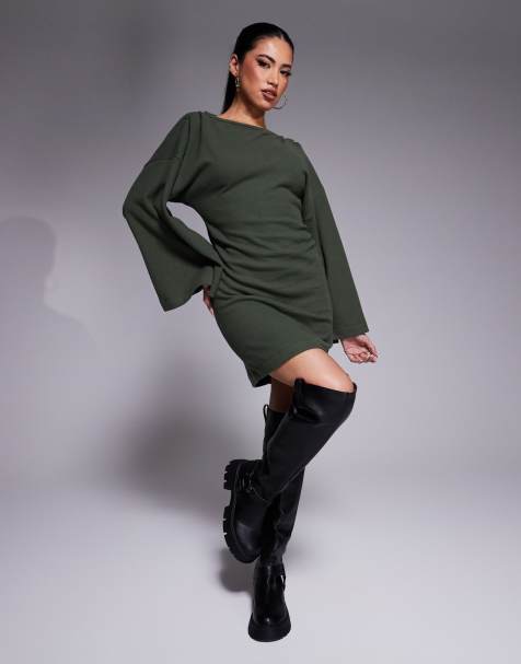 ASOS DESIGN - Robe courte ultra douce à manches intégrées - Kaki - view 1