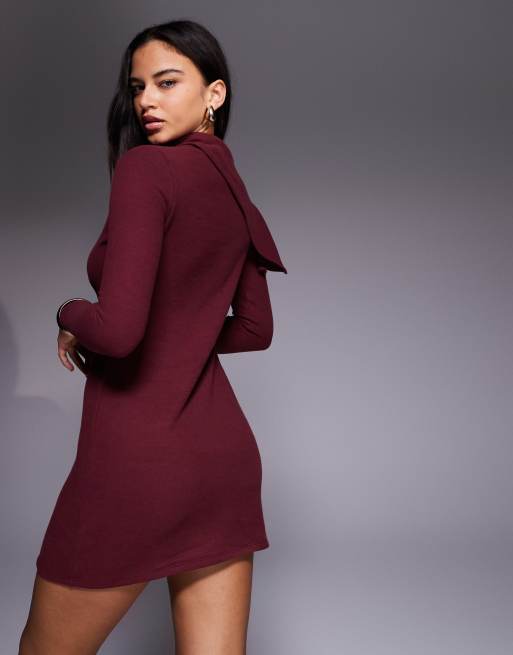 ASOS DESIGN - Robe courte ultra-douce à manches longues et cape rabattable - Bordeaux, 4 de 4