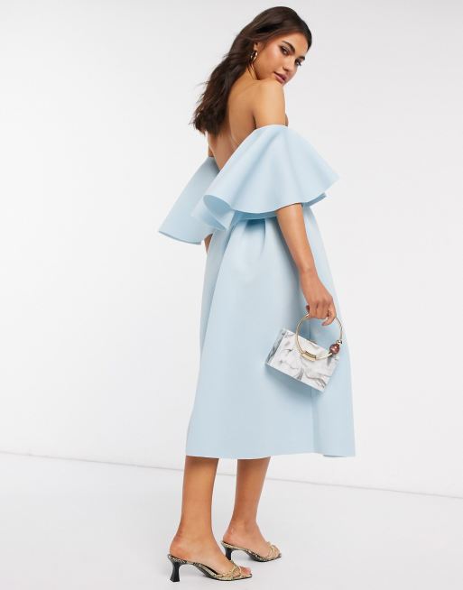 ASOS DESIGN - Robe de bal de promo mi-longue avec encolure Bardot et style corset à armatures - Bleu, 2 de 4