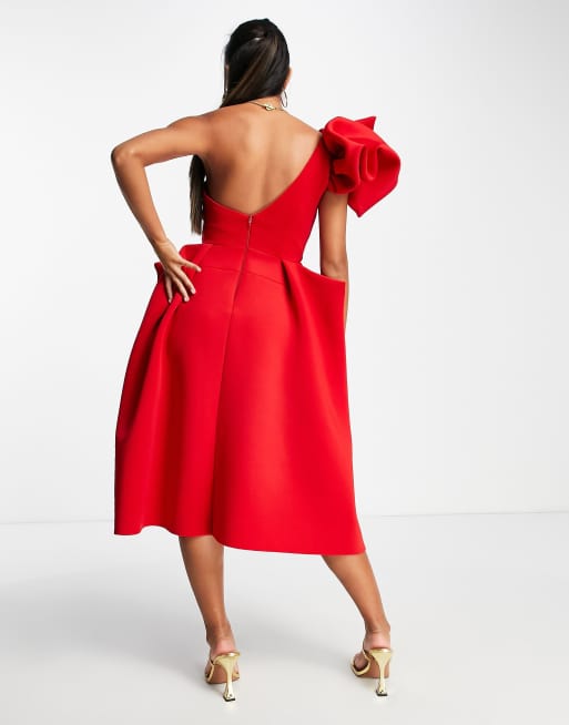 ASOS DESIGN - Robe de bal de promo mi-longue et asymétrique style origami - Rouge, 2 de 4