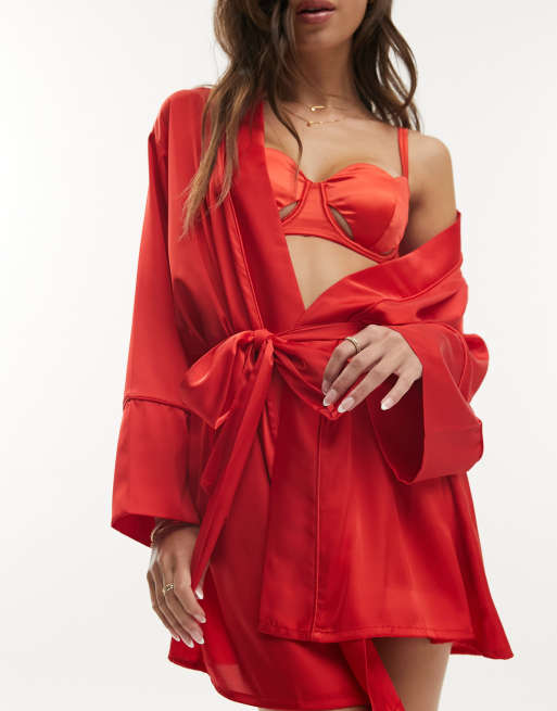 ASOS DESIGN Robe de chambre courte en satin Rouge