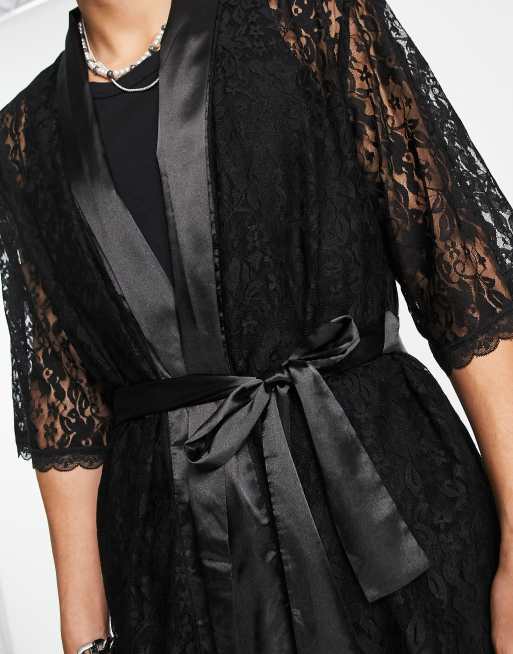 ASOS DESIGN Robe de chambre d ensemble en dentelle Noir ASOS