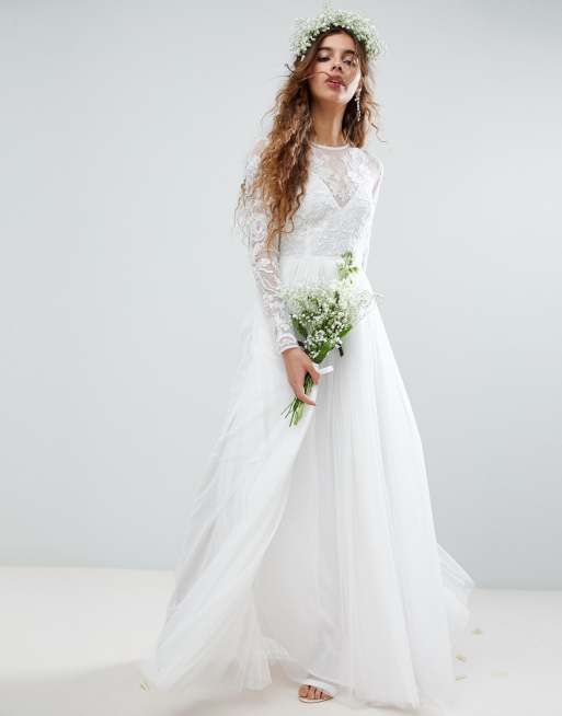 ASOS DESIGN Robe de mari e longue avec corsage brod Blanc