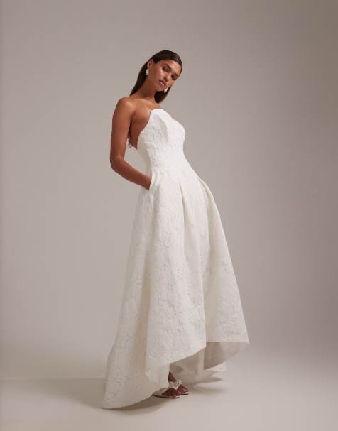 ASOS DESIGN - Robe de mariée mi-longue coupe bandeau en dentelle à encolure incurvée - Ivoire - view 1