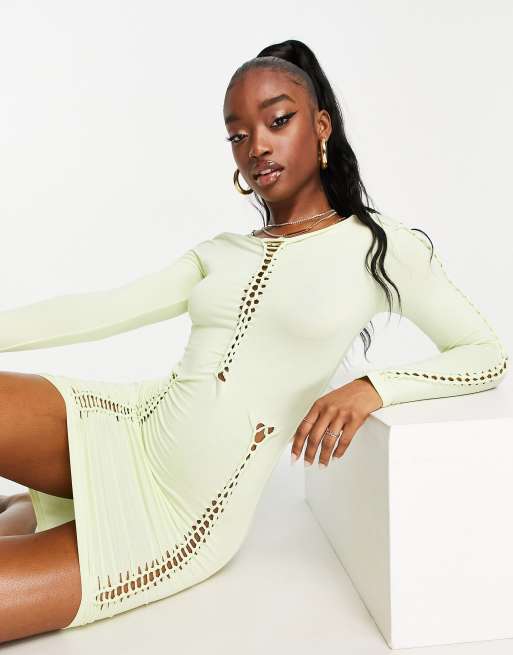 ASOS DESIGN - Robe de plage courte à détails ajourés façon échelle - Jaune