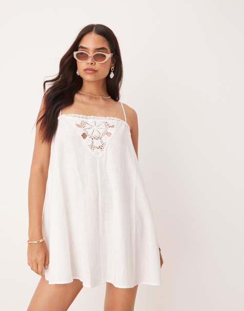 ASOS DESIGN - Robe de plage courte avec empiècement texturé façon napperon - Blanc - view 1