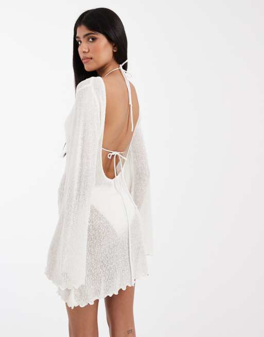 ASOS DESIGN - Robe de plage courte en maille bouclée à dos échancré - Crème, 2 de 4