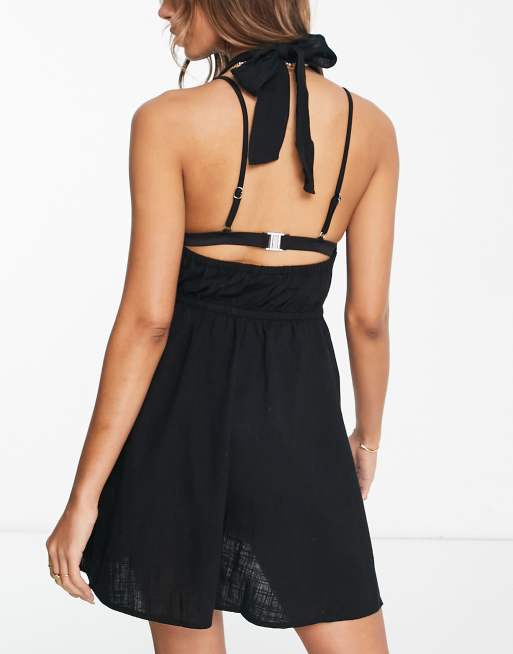 ASOS DESIGN - Robe de plage courte et dos nu avec décolleté plongeant - Noir, 2 de 4