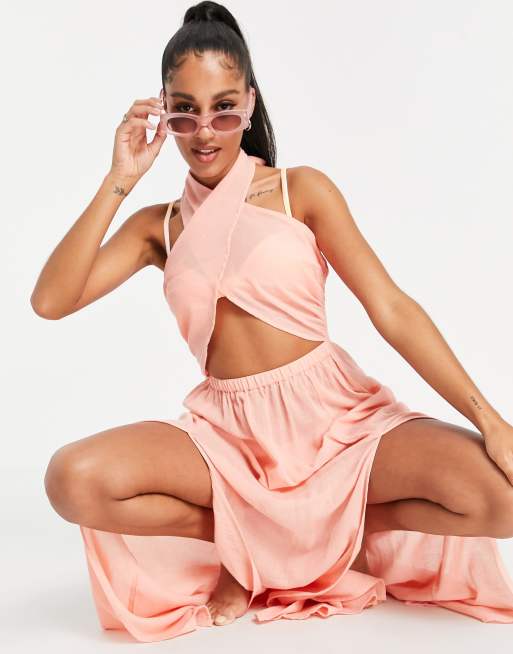 ASOS DESIGN - Robe de plage dos nu à encolure croisée - Abricot, 4 de 4