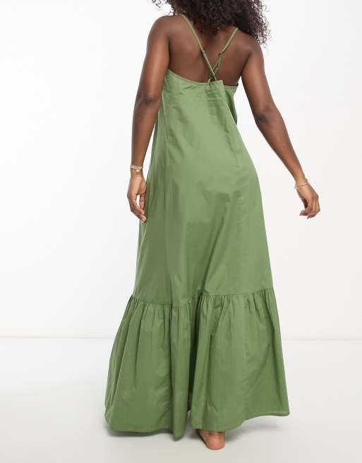 ASOS DESIGN - Robe de plage longue à fines bretelles et ourlet plongeant - Kaki, 2 de 4