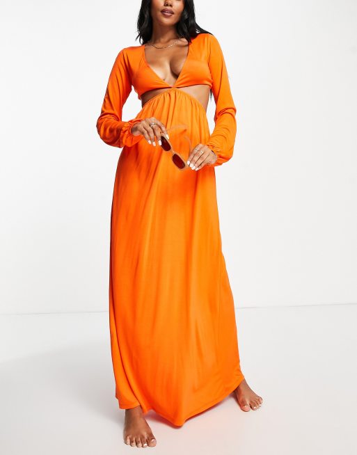 ASOS DESIGN Robe de plage longue manches longues et d coupes